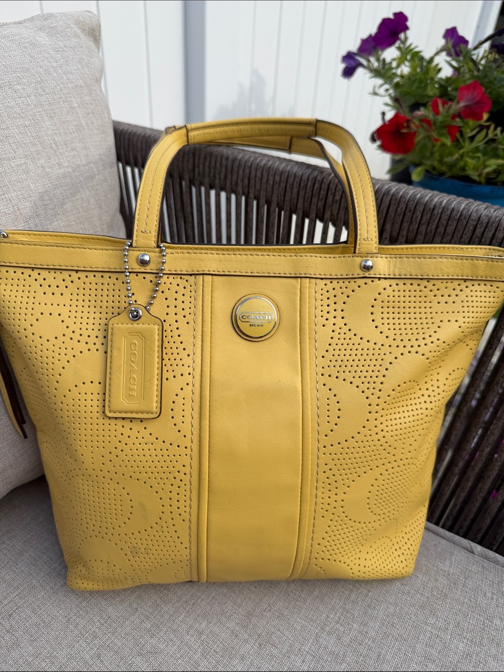 Coach Yellow Leather Perforated Tote
